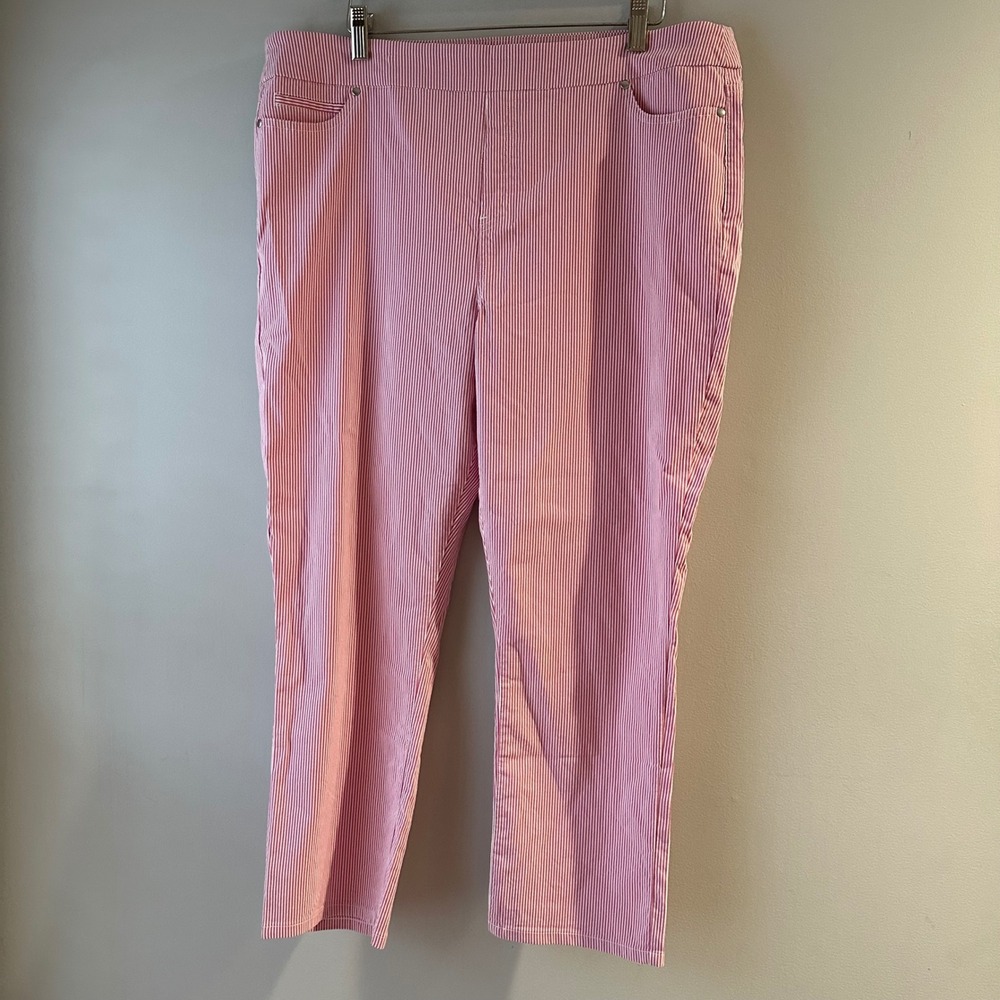 Mario Serrani Italy Pink White Pinstripe‎ Pull On Pants XL Seersucker Style